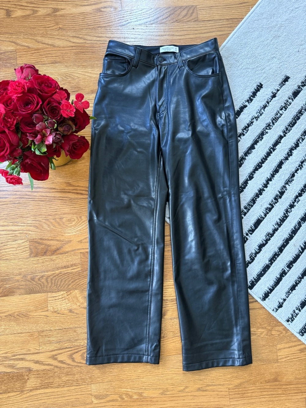 Abercrombie & Fitch Black Straight Leg Faux Leather Pants